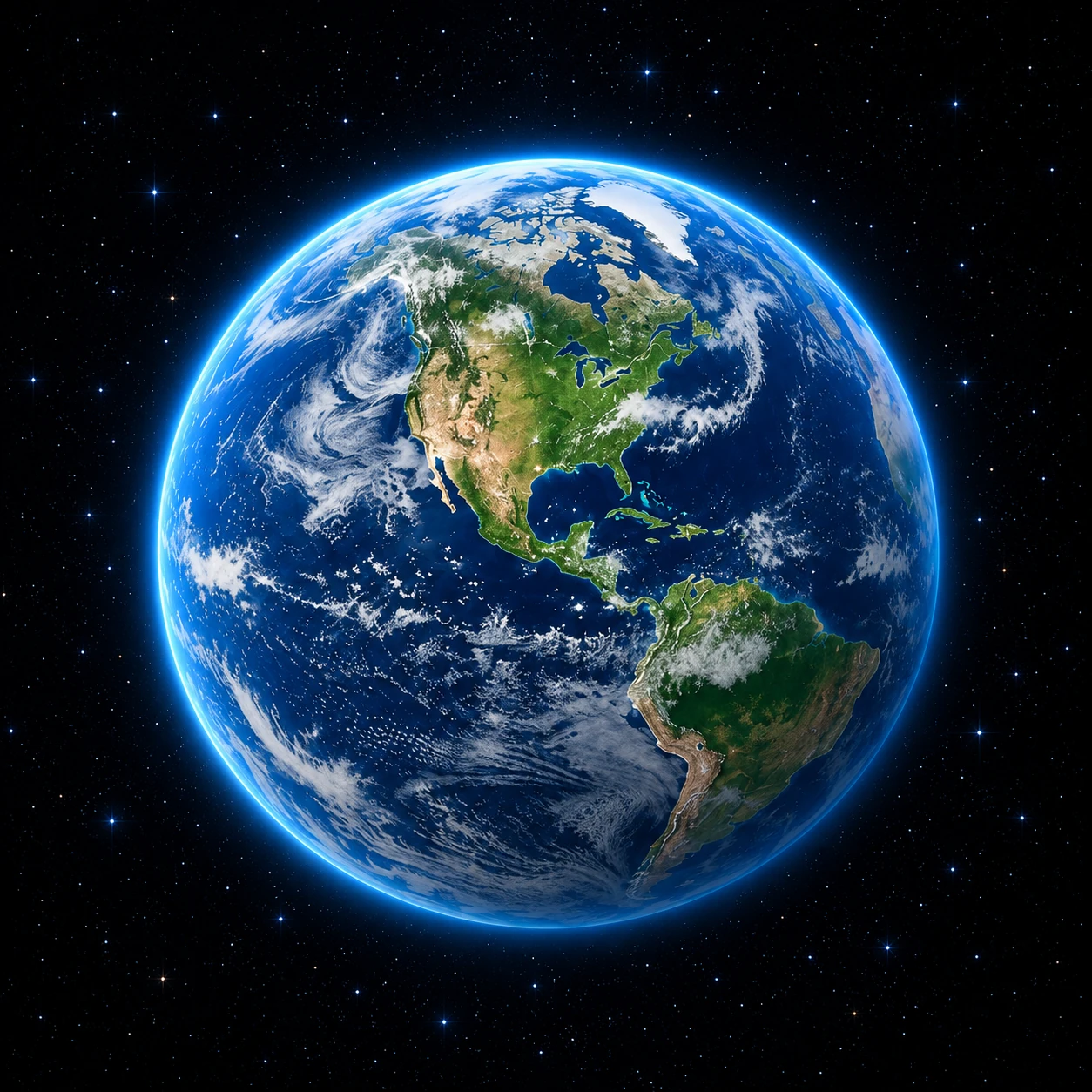 A blue Earth surrounded by space and stars